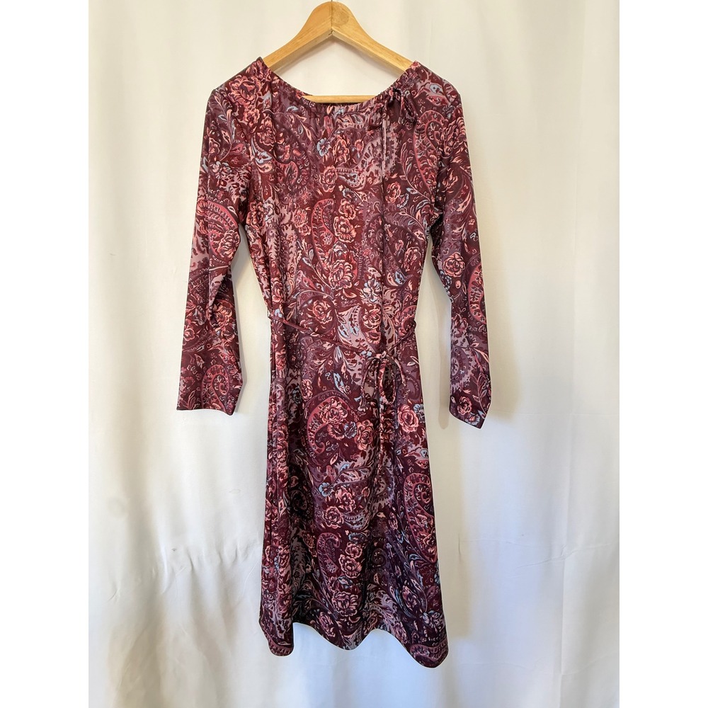 Vintage MR Fashions Paisley Floral Long Sleeve Belted Dress Burgundy Purple‎ 18